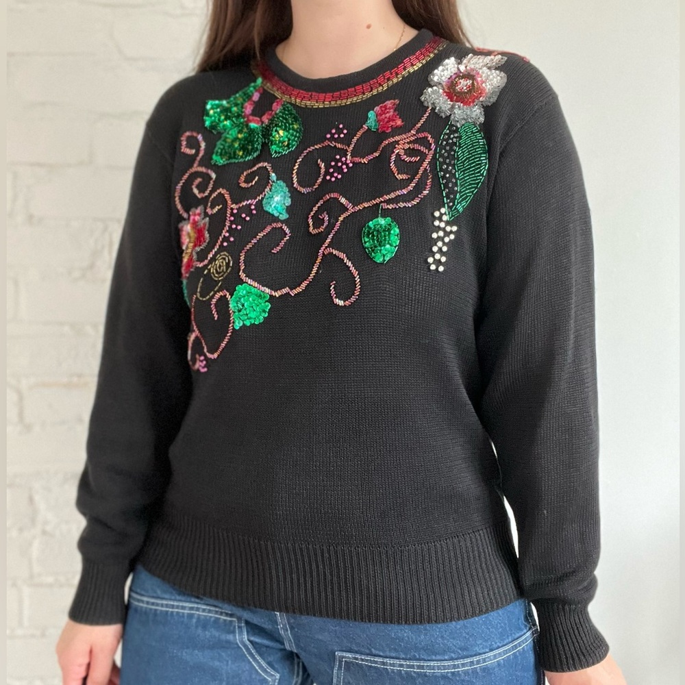 VINTAGE Women’s Sweater Sequins Embellished Festive Knit Size Large - Picture 5 of 12